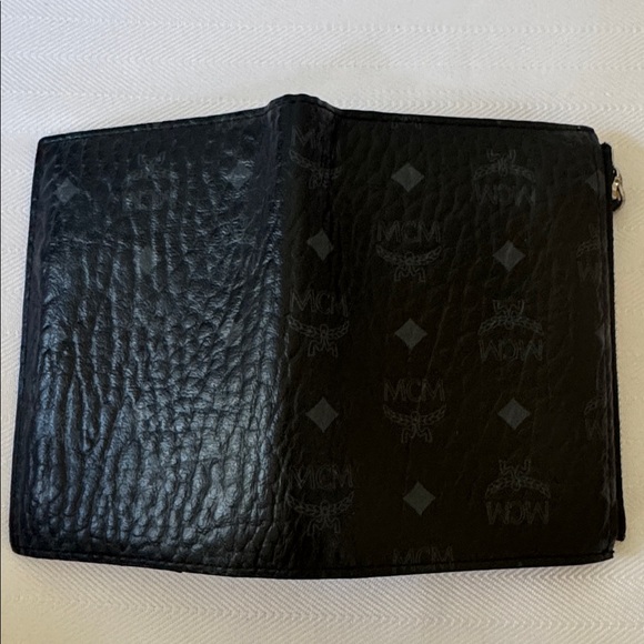 MCM Bifold Wallet Black Leather Pouch with Logo - Picture 3 of 6